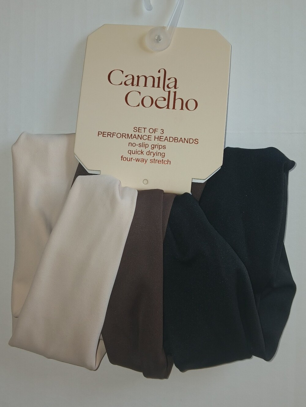 Camila Coelho 3 Pack Non Slip Performance Headbands, Quick Dry, Neutral